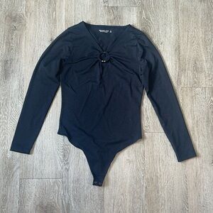 abercrombie and fitch keyhole black thong bodysuit size medium long sleeve